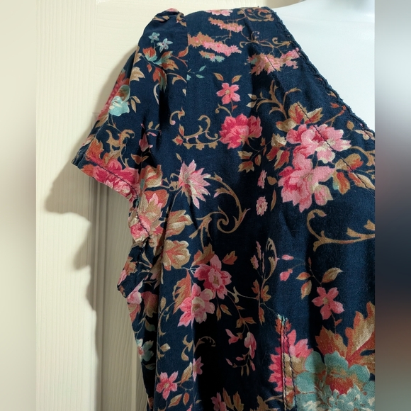 Denim & Supply Ralph Lauren XL Floral Dress Button Up Short Sleeve V Neck Blue - Picture 5 of 10